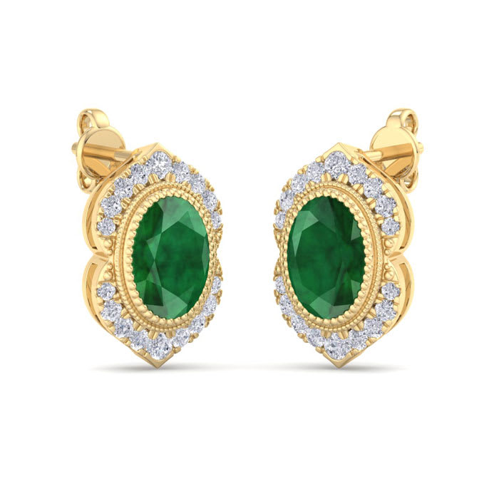 Emerald Earrings: 2 Carat Emerald and Diamond Earrings