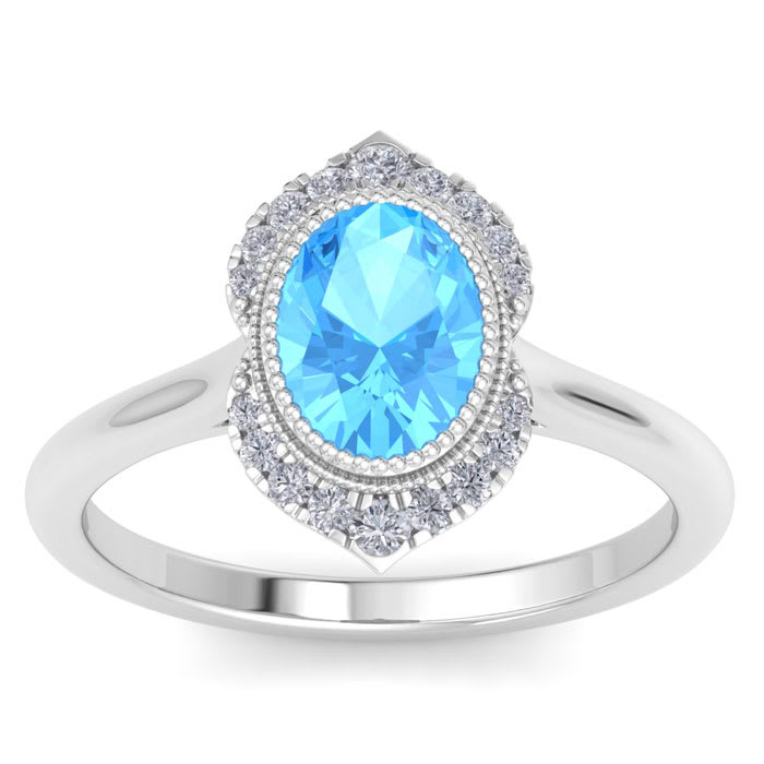 Blue Topaz Ring: 1 3/4 Carat Blue Topaz and Diamond Ring