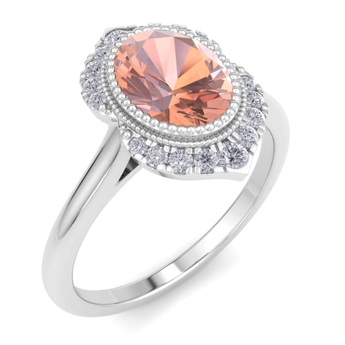 1-1/5 Carat Oval Shape Morganite and Diamond Ring In 14K White Gold