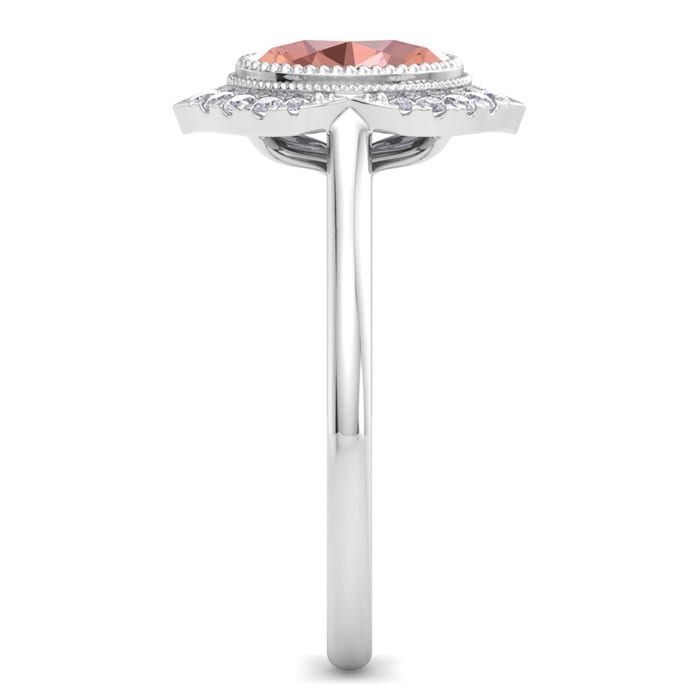 1-1/5 Carat Oval Shape Morganite and Diamond Ring In 14K White Gold