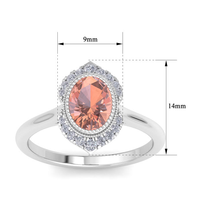 1-1/5 Carat Oval Shape Morganite and Diamond Ring In 14K White Gold
