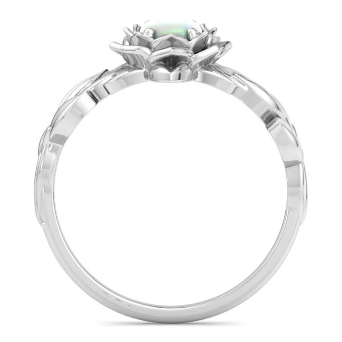 3/4 Carat Oval Shape Opal Ring with Floral Design In 14K White Gold