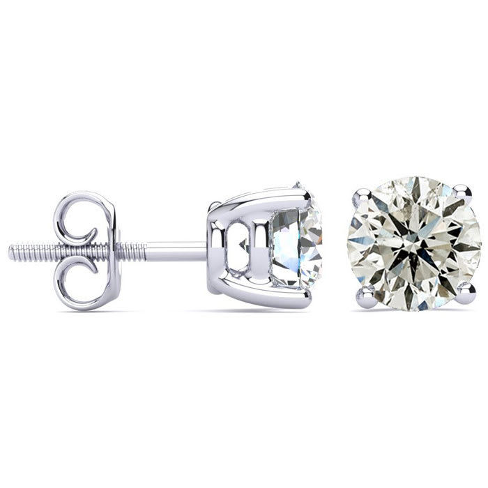 3 Carat Diamond Stud Earrings With Fiery Diamonds In Solid 14 Karat White Gold