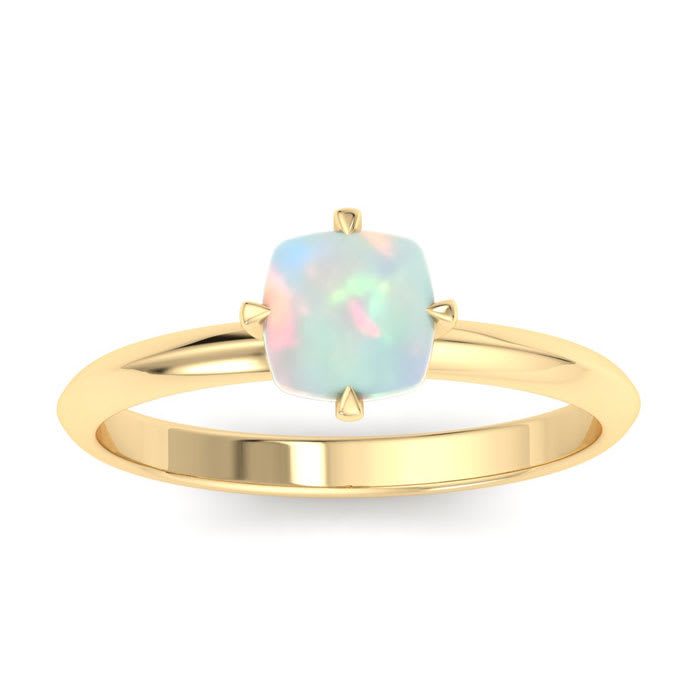 1 Carat Cushion Shape Opal Ring In 14K Yellow Gold