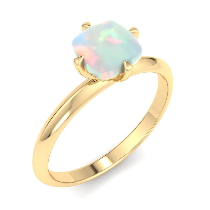 1 Carat Cushion Shape Opal Ring In 14K Yellow Gold