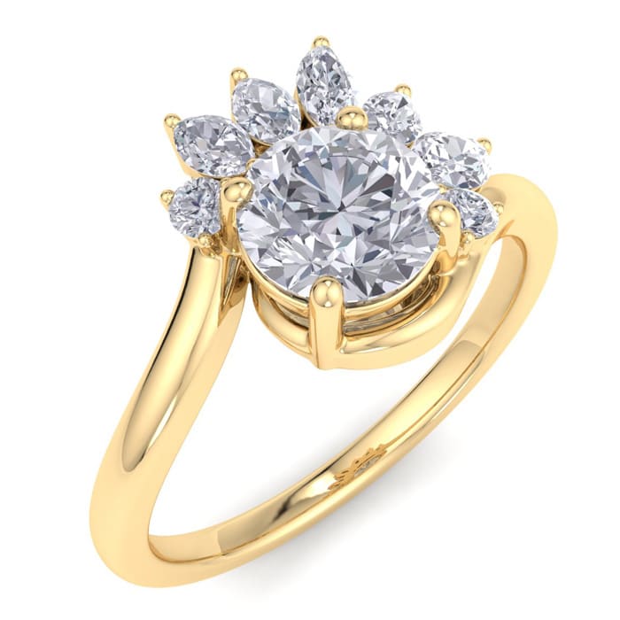 1 1/4 Carat Diamond Engagement Ring With Marquise Halo Crown In 14K Yellow Gold