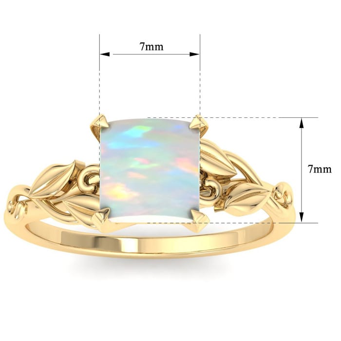 1-1/2 Carat Princess Shape Opal Ring with Floral Design In 14K Yellow Gold