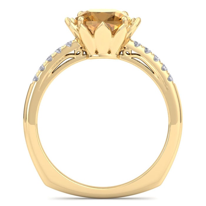 Citrine Ring: 1 1/2 Carat Cushion Cut Citrine and Diamond Ring