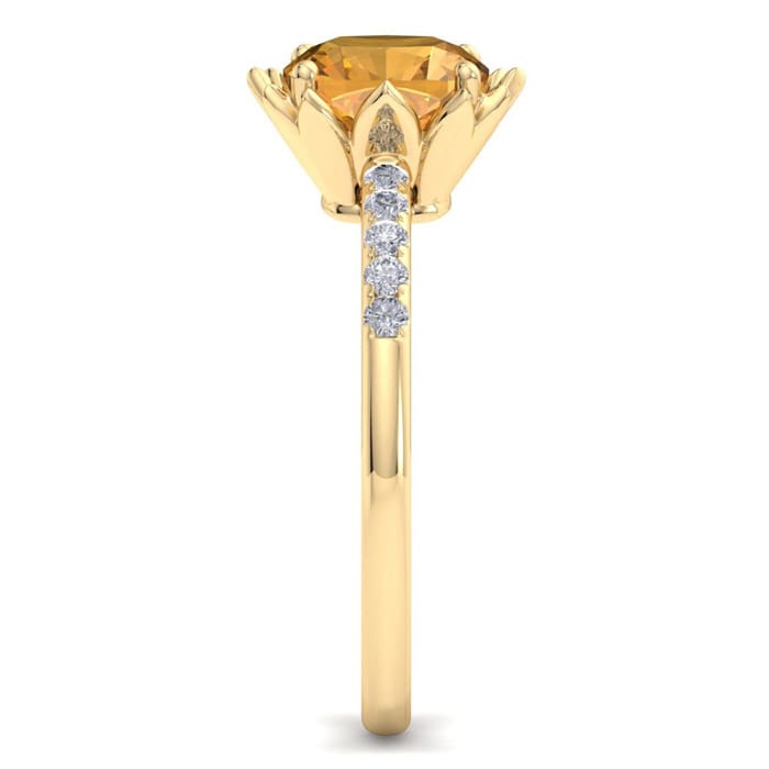 Citrine Ring: 1 1/2 Carat Cushion Cut Citrine and Diamond Ring