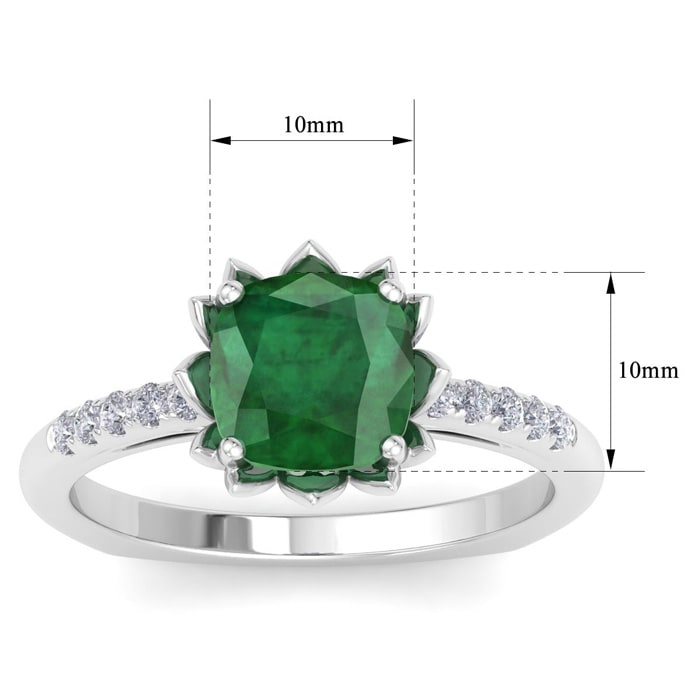 Emerald Ring: 1 1/2 Carat Cushion Cut Emerald and Diamond Ring