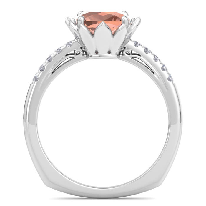 1-1/2 Carat Cushion Cut Morganite and Diamond Ring In 14K White Gold