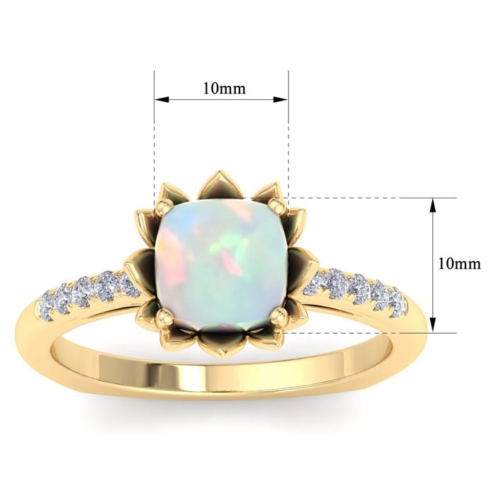 1-1/2 Carat Cushion Cut Opal and Diamond Ring In 14K Yellow Gold