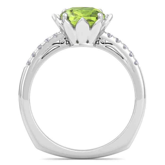 Peridot Ring: 1 1/2 Carat Cushion Cut Peridot and Diamond Ring