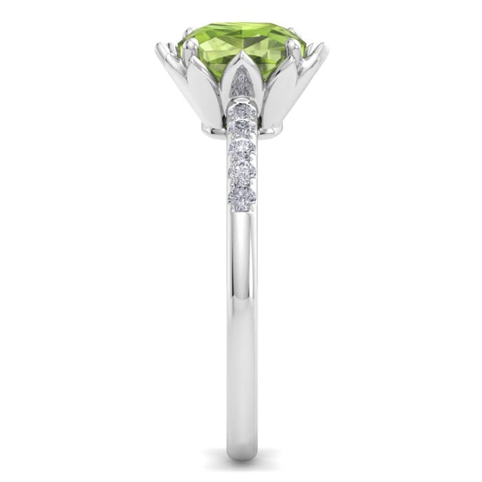 Peridot Ring: 1 1/2 Carat Cushion Cut Peridot and Diamond Ring