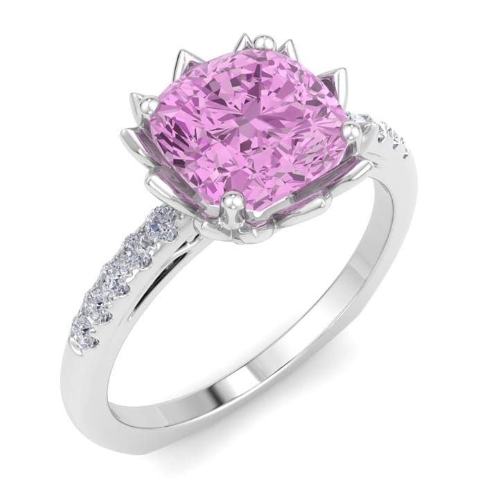 Pink Topaz Ring: 1 1/2 Carat Cushion Cut Pink Topaz and Diamond Ring