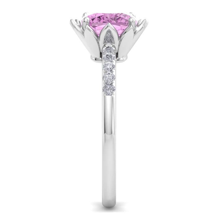 Pink Topaz Ring: 1 1/2 Carat Cushion Cut Pink Topaz and Diamond Ring