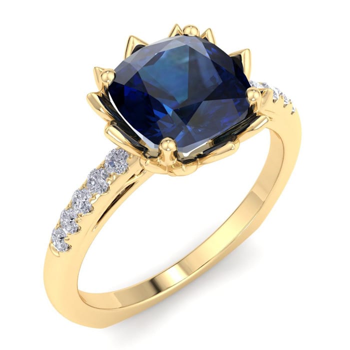 Sapphire Ring: 1 1/2 Carat Cushion Cut Sapphire and Diamond Ring