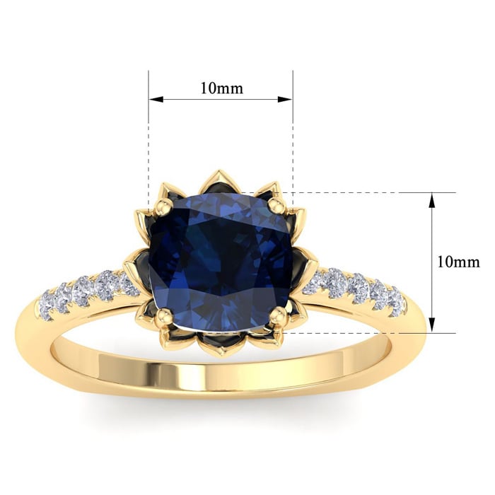 Sapphire Ring: 1 1/2 Carat Cushion Cut Sapphire and Diamond Ring