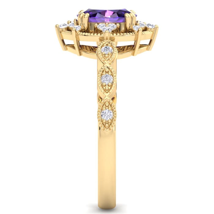 Amethyst Ring: 1 Carat Amethyst and Diamond Ring