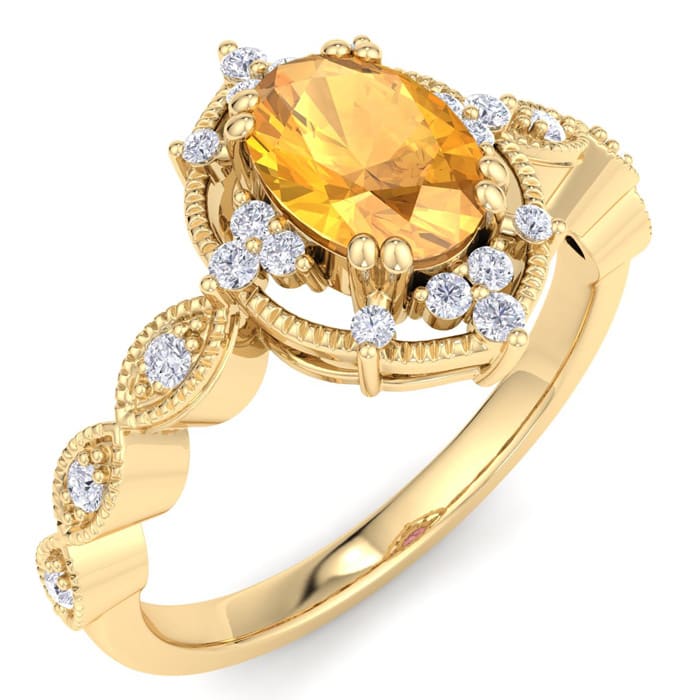 Citrine Ring: 1 Carat Citrine and Diamond Ring