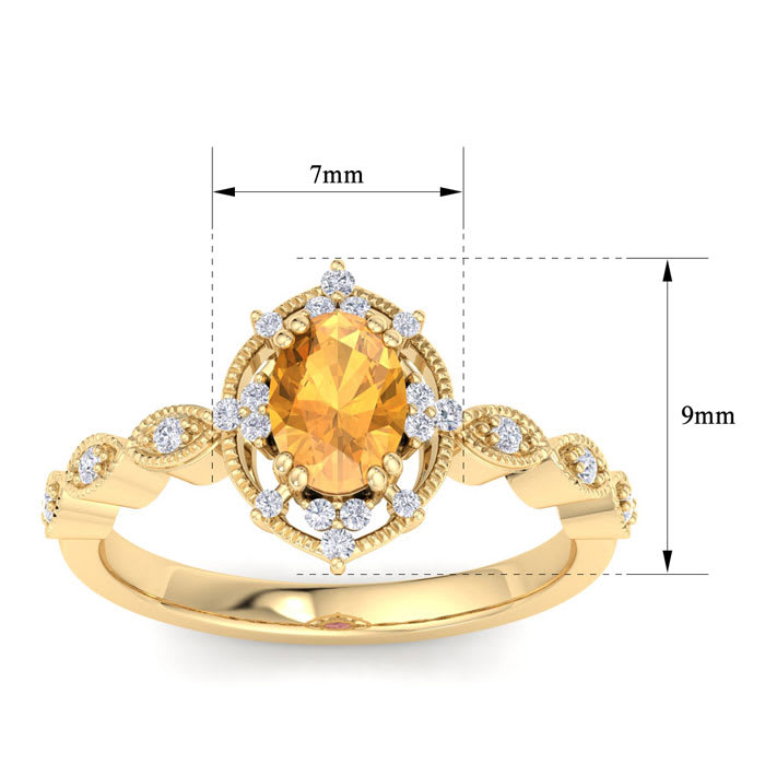 Citrine Ring: 1 Carat Citrine and Diamond Ring
