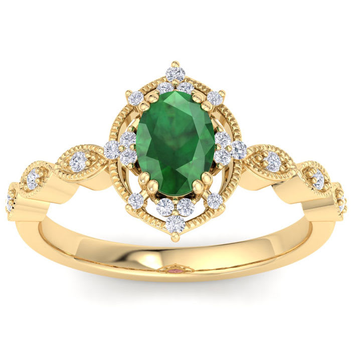 Emerald Ring: 1 Carat Emerald and Diamond Ring