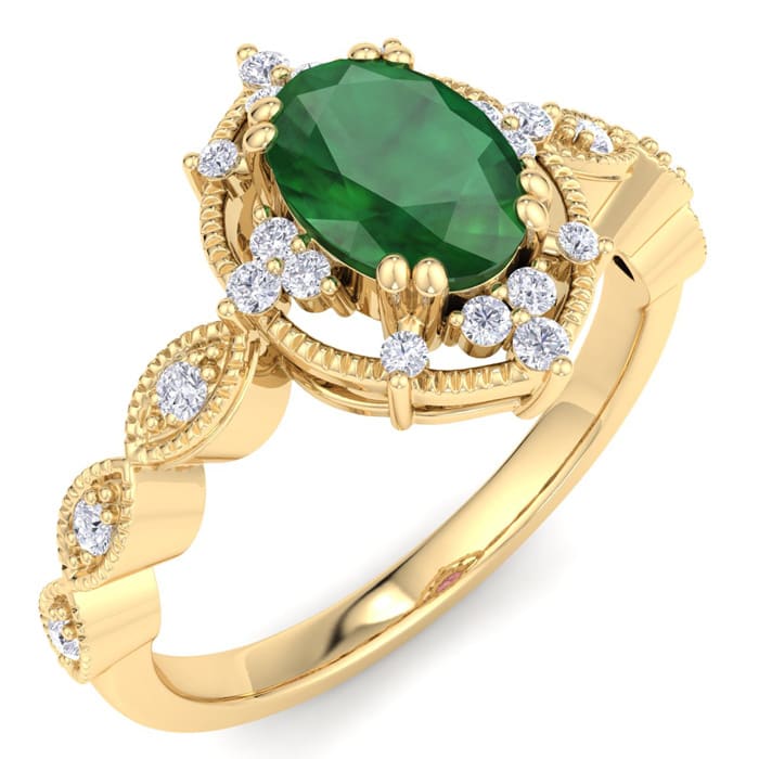 Emerald Ring: 1 Carat Emerald and Diamond Ring