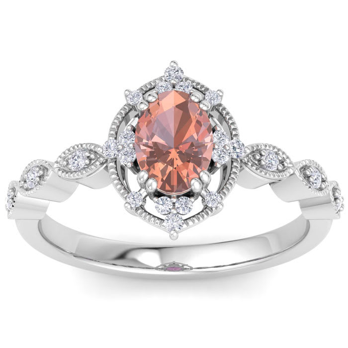 Morganite Ring Morganite and Halo Diamond Ring In 14K White Gold