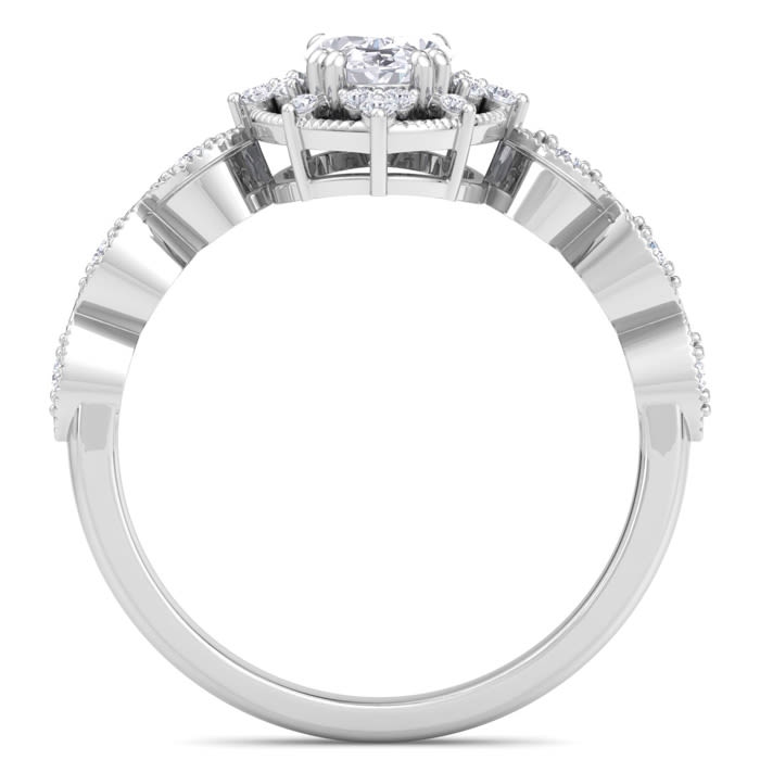 1 Carat Oval Shape Halo Diamond Engagement Ring In 14K White Gold