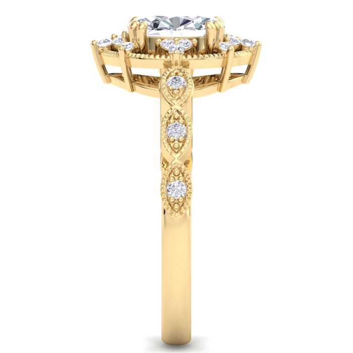 1 Carat Oval Shape Halo Diamond Engagement Ring In 14K Yellow Gold