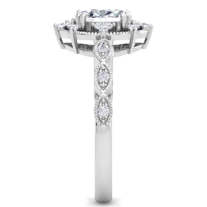 1 Carat Oval Shape Halo Diamond Engagement Ring In 14K White Gold