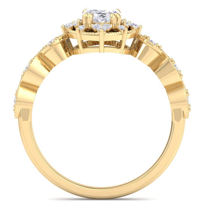 1 Carat Oval Shape Halo Diamond Engagement Ring In 14K Yellow Gold