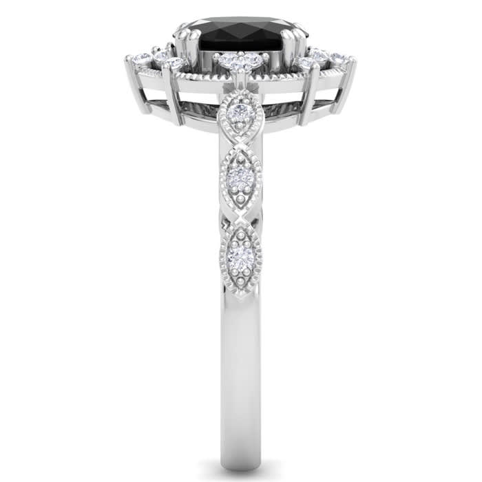 1 Carat Oval Shape Black Diamond Engagement Ring In 14K White Gold