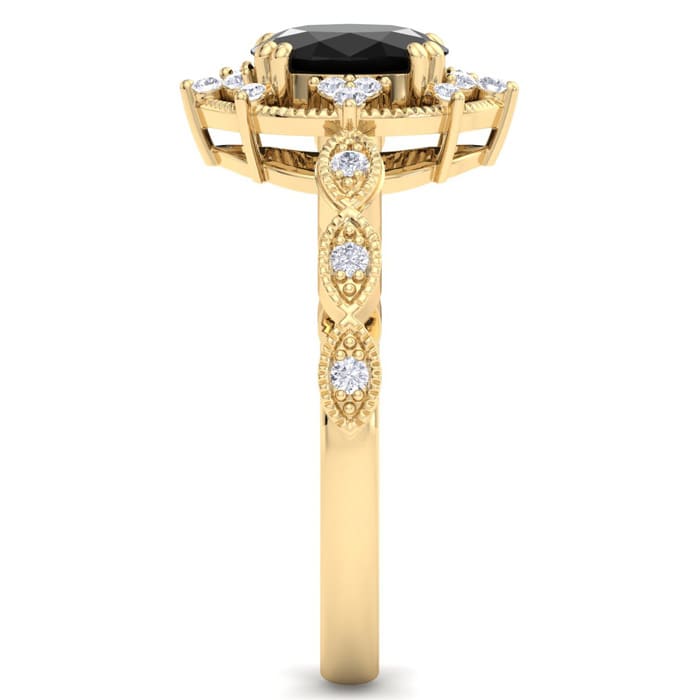 1 Carat Oval Shape Black Diamond Engagement Ring In 14K Yellow Gold