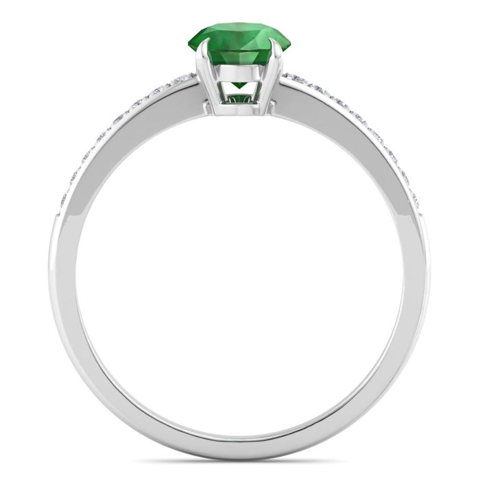 Emerald Ring: 1 Carat Oval Shape Emerald and Diamond Ring