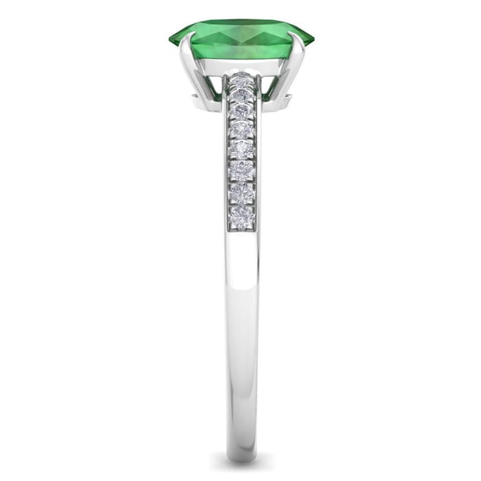 Emerald Ring: 1 Carat Oval Shape Emerald and Diamond Ring