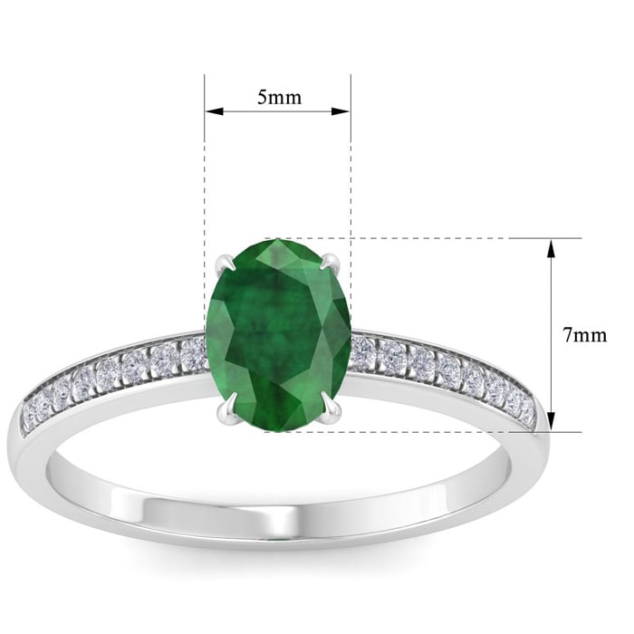 Emerald Ring: 1 Carat Oval Shape Emerald and Diamond Ring