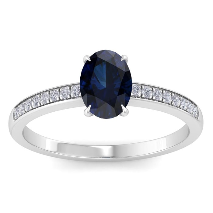 Sapphire Ring: 1 Carat Oval Shape Sapphire and Diamond Ring