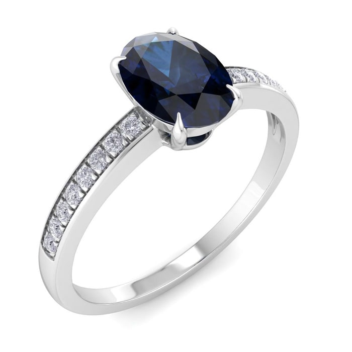 Sapphire Ring: 1 Carat Oval Shape Sapphire and Diamond Ring