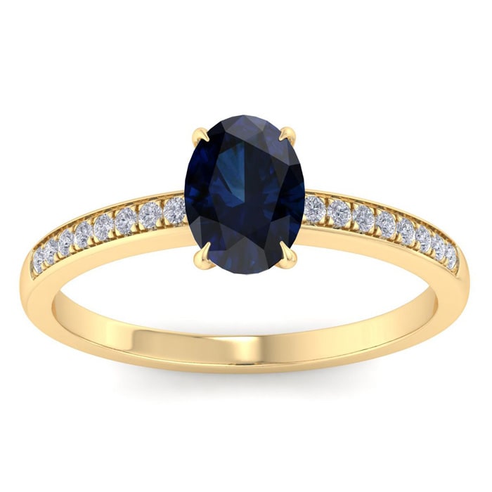 Sapphire Ring: 1 Carat Oval Shape Sapphire and Diamond Ring