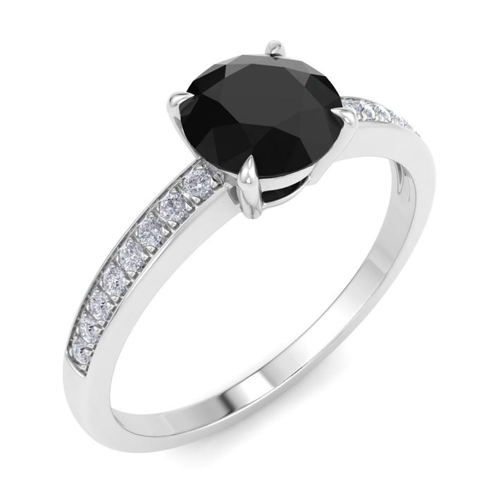 1 1/4 Carat Black Diamond Engagement Ring In 14K White Gold