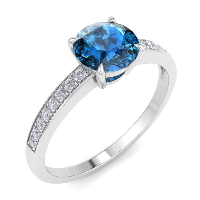 1 1/4 Carat Blue Diamond Engagement Ring In 14K White Gold
