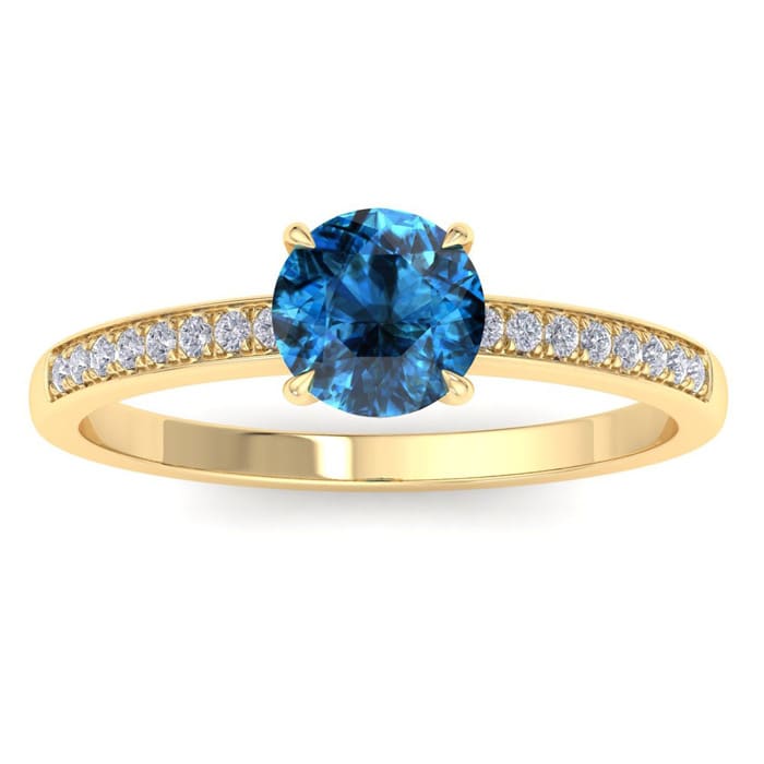 1 1/4 Carat Blue Diamond Engagement Ring In 14K Yellow Gold
