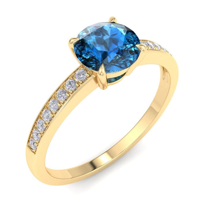 1 1/4 Carat Blue Diamond Engagement Ring In 14K Yellow Gold