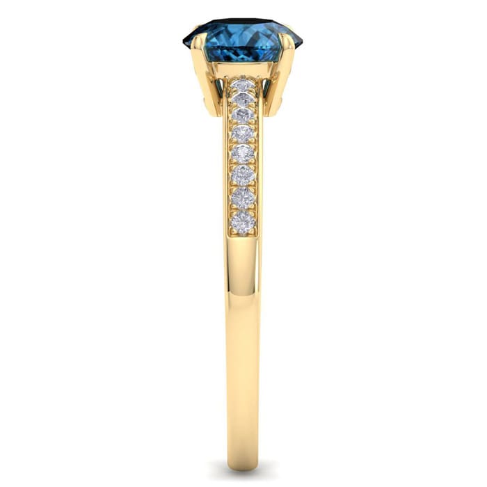 1 1/4 Carat Blue Diamond Engagement Ring In 14K Yellow Gold