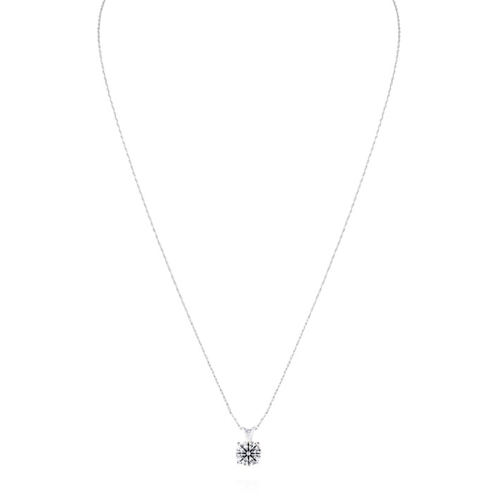 1 Carat Round Shape Lab Grown Diamond Solitaire Necklace In 14K White Gold