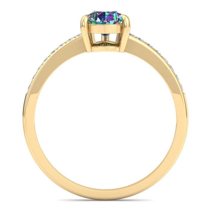 1-1/4 Carat Pear Shape Mystic Topaz Ring and Diamonds In 14 Karat Yellow Gold