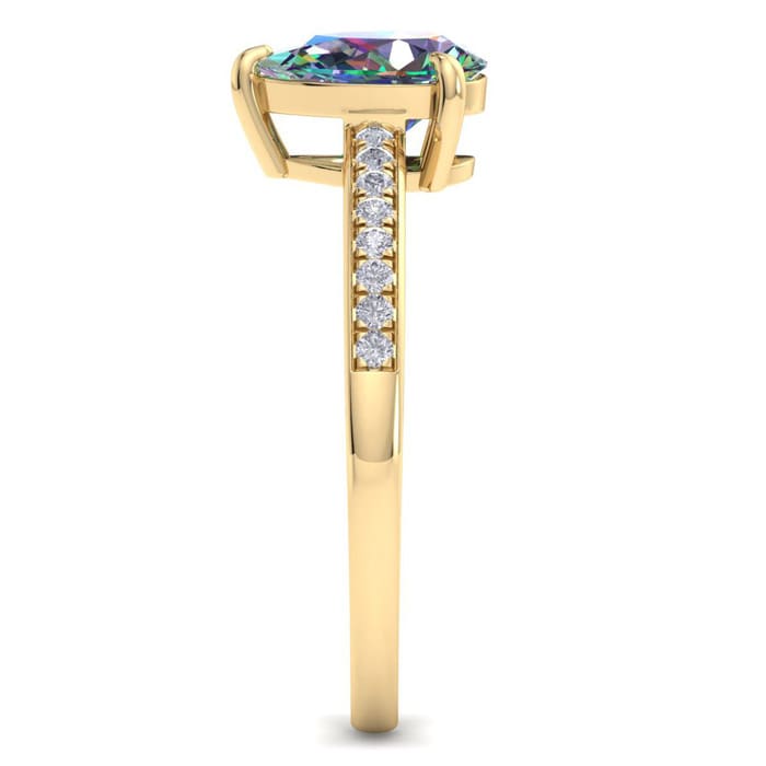 1-1/4 Carat Pear Shape Mystic Topaz Ring and Diamonds In 14 Karat Yellow Gold