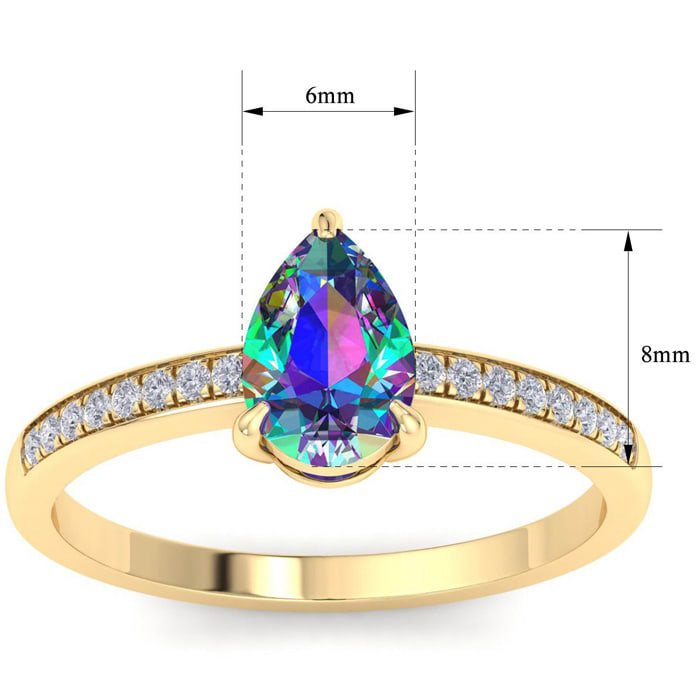 1-1/4 Carat Pear Shape Mystic Topaz Ring and Diamonds In 14 Karat Yellow Gold