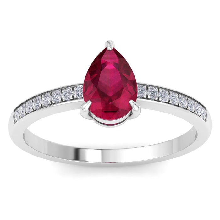 Ruby Ring: 1 1/4 Carat Pear Shape Ruby and Diamond Ring